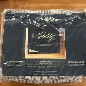 New Nobility Carrington Twin Bedskirt Bed Skirt Farm Strip Cream Blue Pinstripe